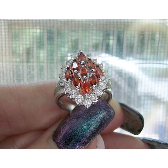 925 STERLING SILVER Simulated Garnet Cubic Zirconia Marquise Ring - Picture 8 of 16